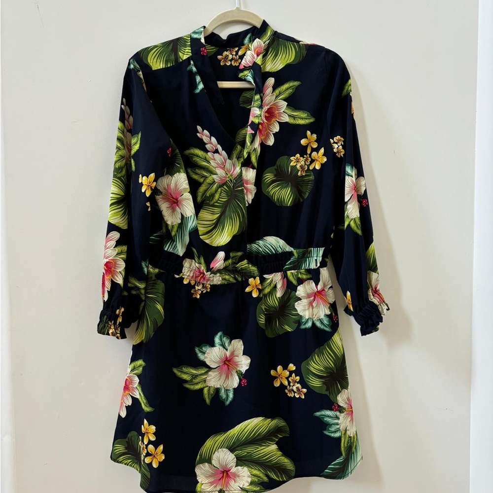 Zara Black Dress with Vibrant Green and Red Floral Design